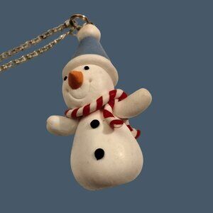 Handmade Snowman Necklace Polymer Clay Pendant Patriotic Red White Blue